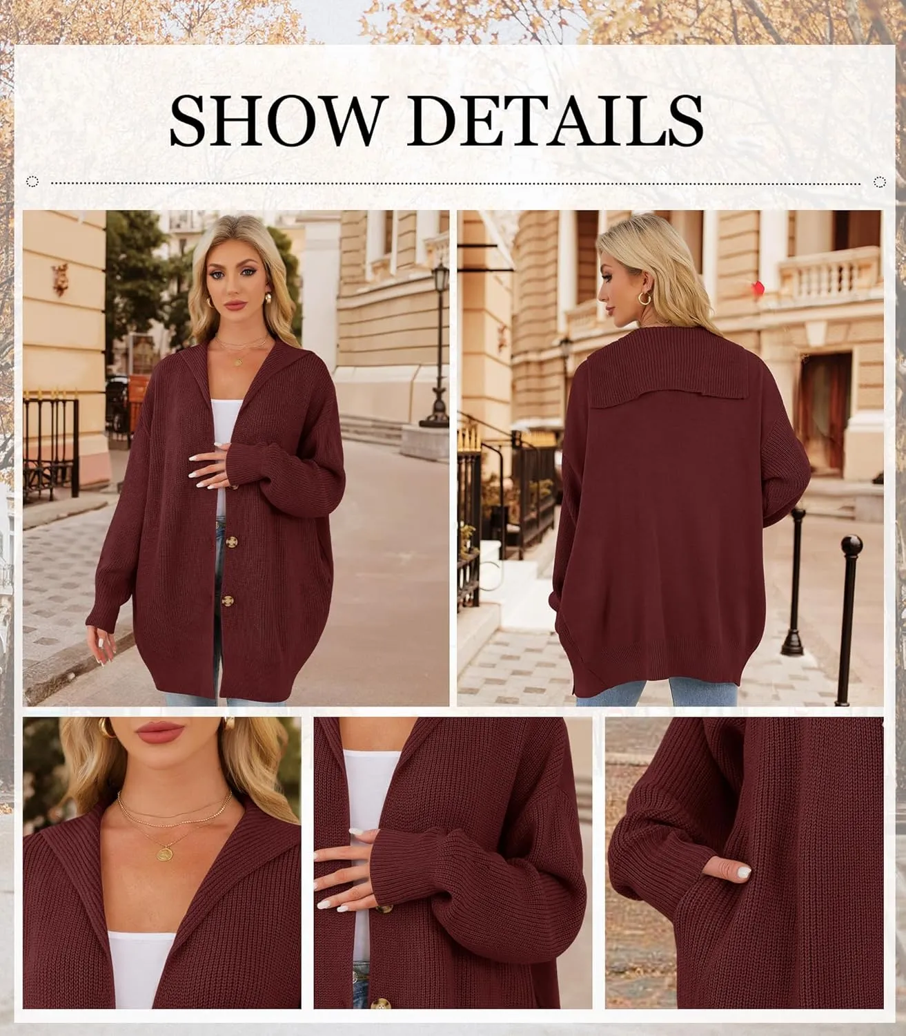 Womens Oversized Cardigans Open Front Knit Cardigan Sweater Drape Chunky Button Down Casual Fall Outerwear with Pockets