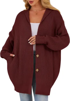 Womens Oversized Cardigans Open Front Knit Cardigan Sweater Drape Chunky Button Down Casual Fall Outerwear with Pockets