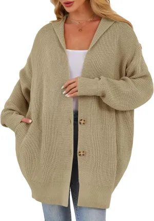 Womens Oversized Cardigans Open Front Knit Cardigan Sweater Drape Chunky Button Down Casual Fall Outerwear with Pockets
