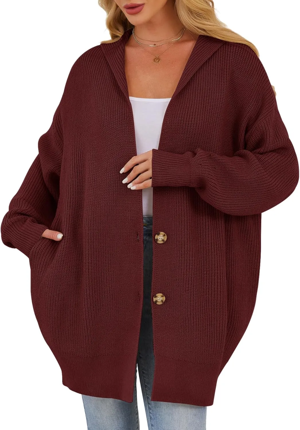 Womens Oversized Cardigans Open Front Knit Cardigan Sweater Drape Chunky Button Down Casual Fall Outerwear with Pockets