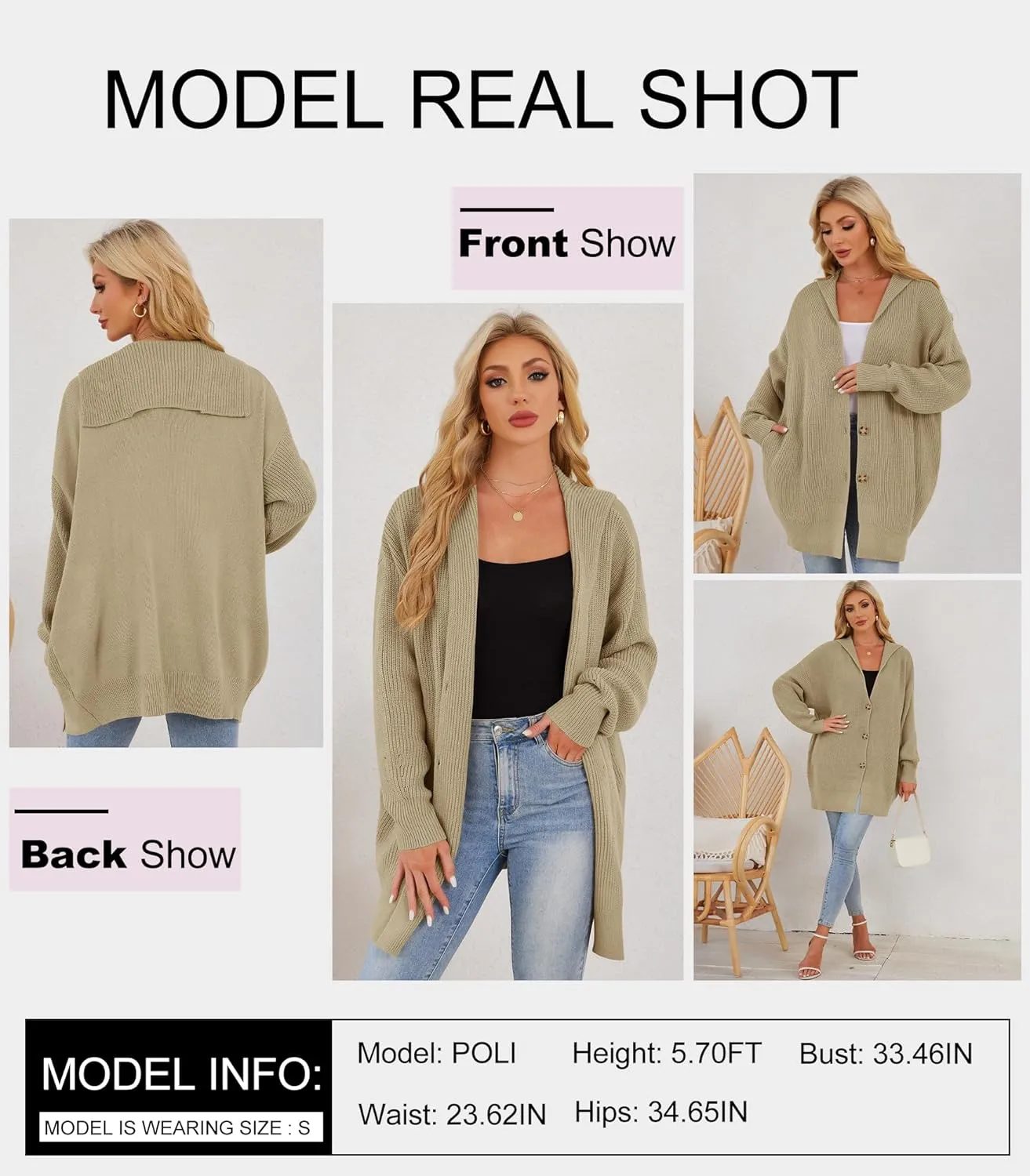 Womens Oversized Cardigans Open Front Knit Cardigan Sweater Drape Chunky Button Down Casual Fall Outerwear with Pockets