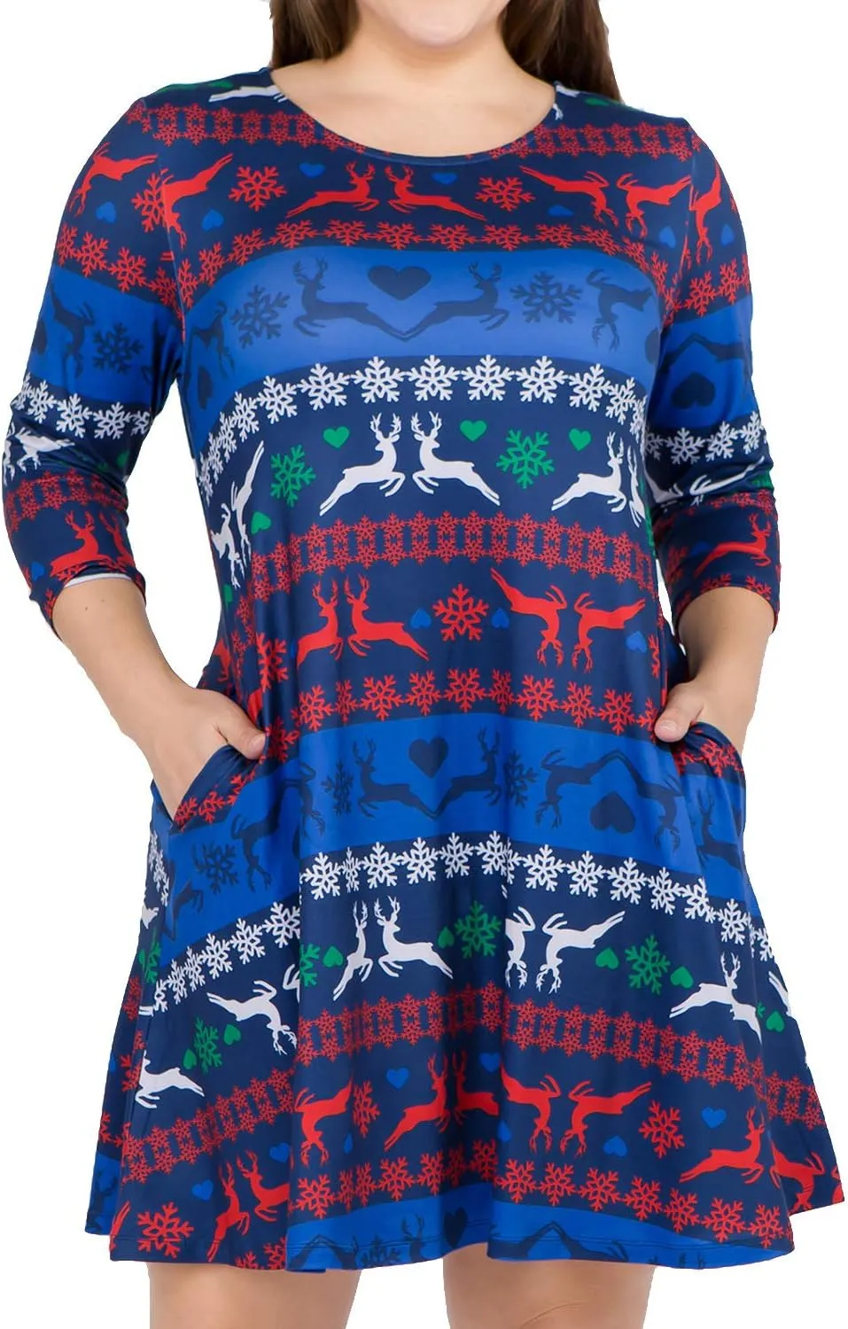 Women’s Printed Crew Neck A-Line Dresses with Pockets Casual Tropical Floral Novelty Animal Christmas Patterns
