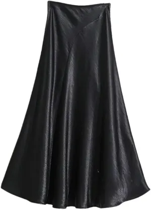 Women's Satin Fishtail Skirt Splicing A-Line Office Lady Long Skirt