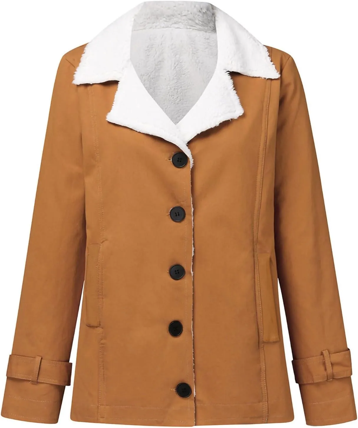 Womens Sherpa Lined Denim Jacket Lapel Collar Coat Plus Size Long Sleeve Button Down Outerwear Warm Winter Coats