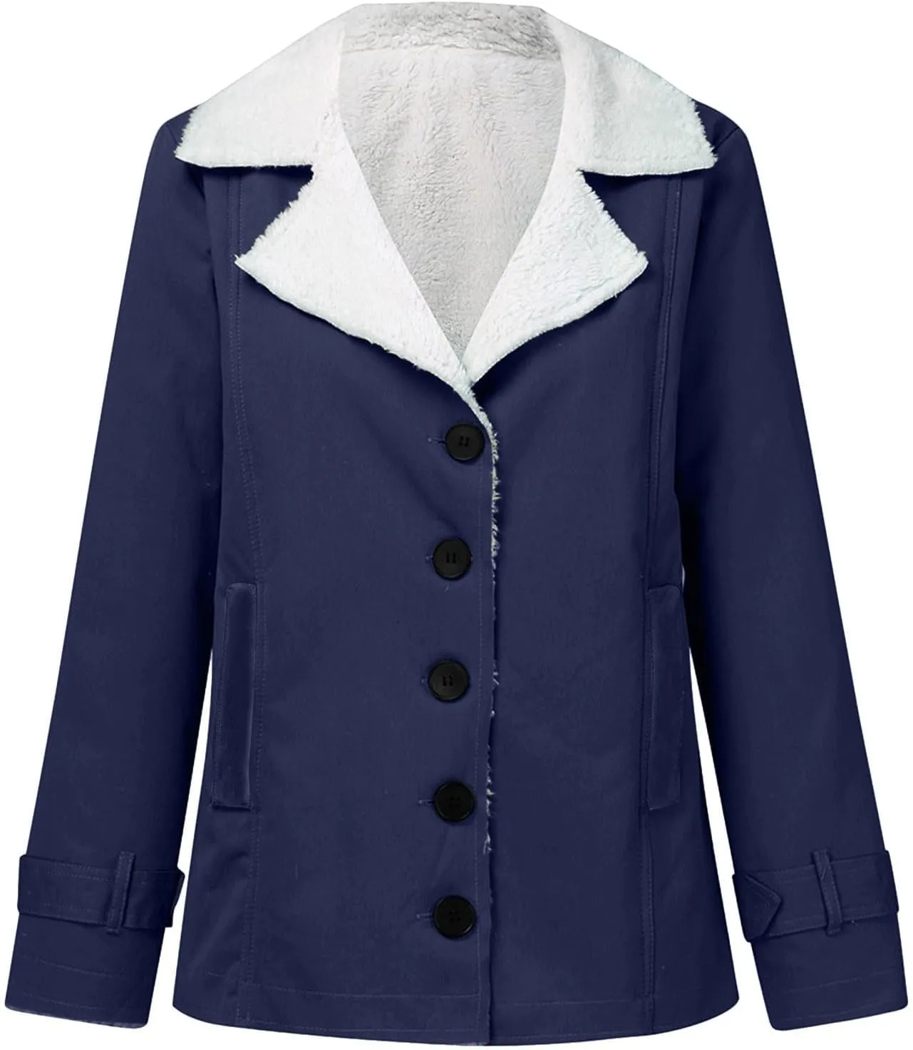 Womens Sherpa Lined Denim Jacket Lapel Collar Coat Plus Size Long Sleeve Button Down Outerwear Warm Winter Coats