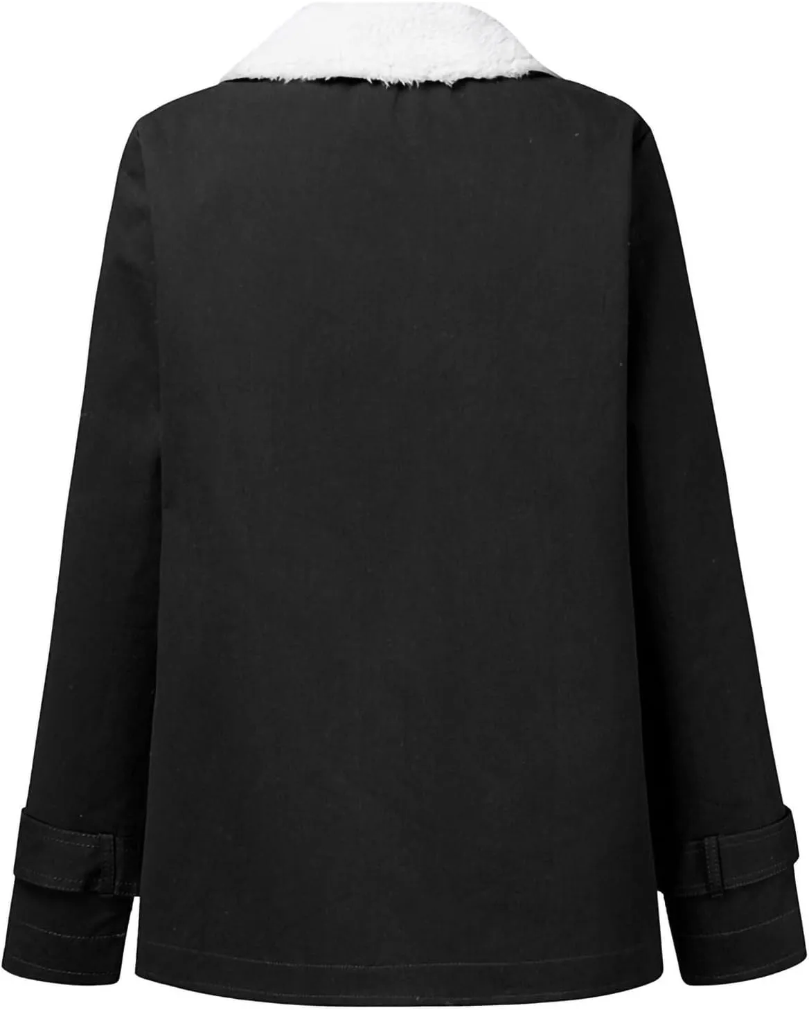 Womens Sherpa Lined Denim Jacket Lapel Collar Coat Plus Size Long Sleeve Button Down Outerwear Warm Winter Coats