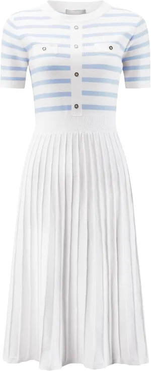 Women's Short Sleeve Sweater Dress Striped Printed Pleated Summer A-Line Knit Dresses