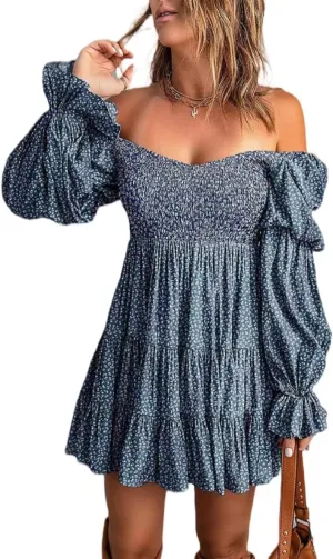 Women's Solid Color A Line Skirts, 2025 Fashion Sexy Line Neck Off The Shoulder Dresses