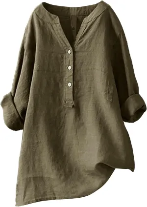 Womens Solid Color Linen Short Sleeve T Shirt Summer Comfy Casual Plus Size Tunic Tops V Neck Loose Fit Tshirt