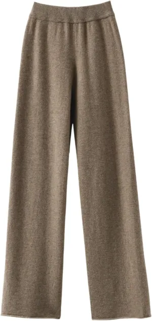 Women's Solid Wool Warm Wide-Leg Pants Casual Loose Straight High Waist Pants Knit Mop Trousers