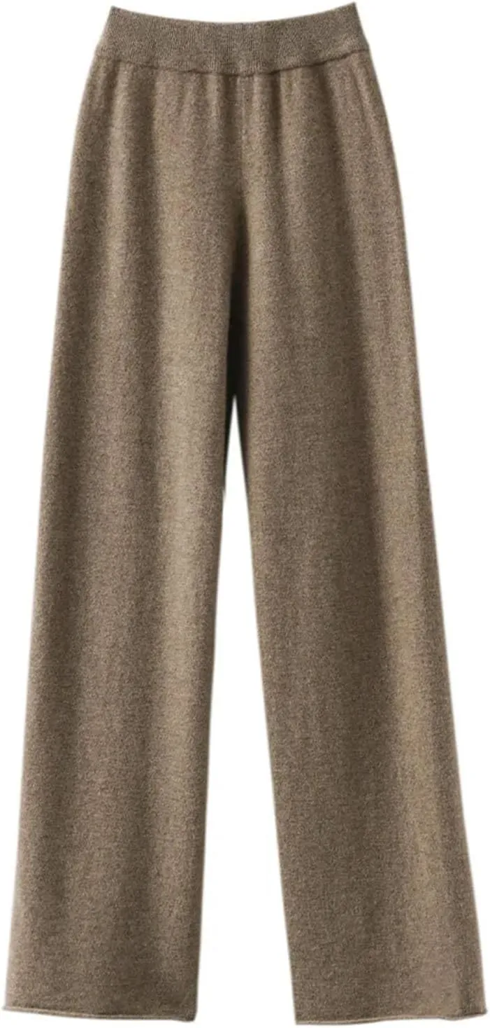 Women's Solid Wool Warm Wide-Leg Pants Casual Loose Straight High Waist Pants Knit Mop Trousers