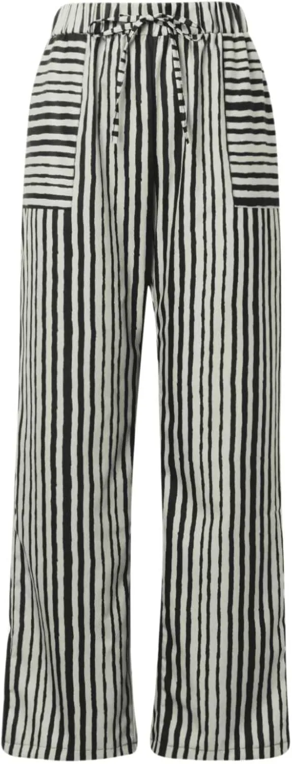 Women's Striped Wide Straight Leg Pants Palazzo High Waisted Drawstring Casual Long Trousers Baggy Loose Fit Bottoms