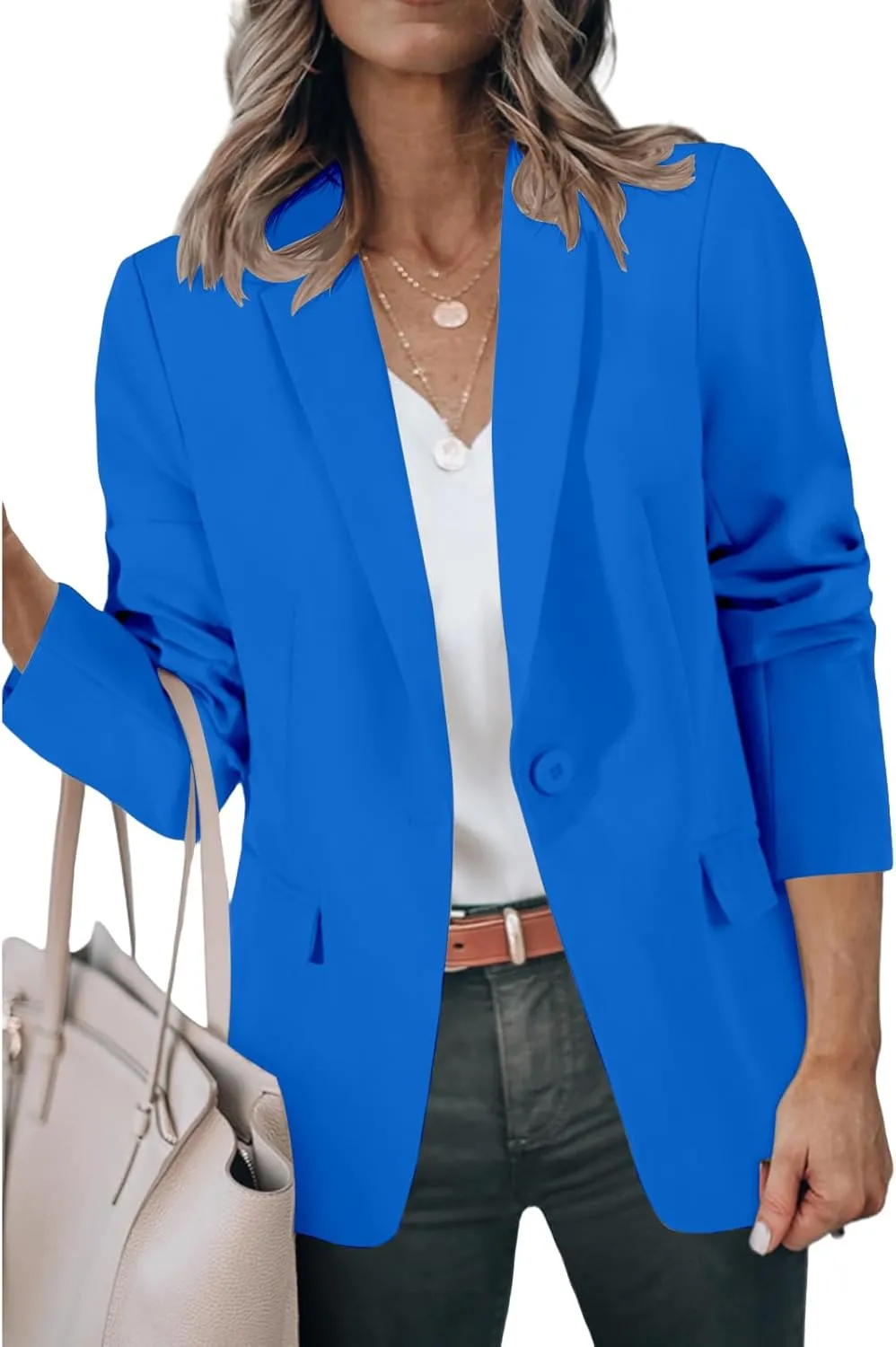 Womens Suit Jacket Business Casual Blazer Long Sleeve Lapel Open Front Button Work Blazer Jackets Trendy Clothes