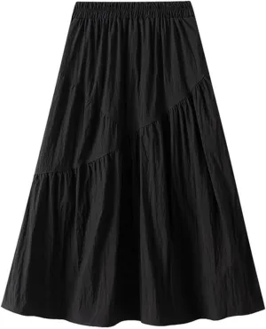 Womens Summer Boho Flowy Swing Tiered A-Line Midi Skirt Stretch Waist A-Line Big Swing Peasant Skirt 2025 Trendy