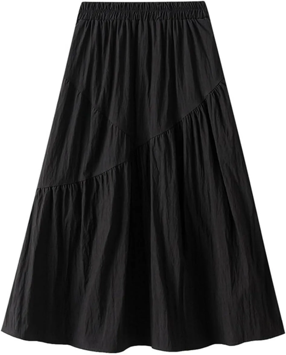 Womens Summer Boho Flowy Swing Tiered A-Line Midi Skirt Stretch Waist A-Line Big Swing Peasant Skirt 2025 Trendy