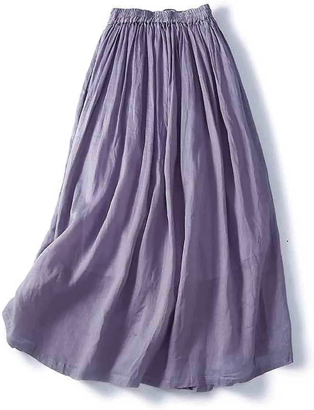 Women's Summer Boho Maxi Skirt Drawstring Waist A-Line Flowy Beach Long Skirts Cotton Linen Pleated Swing Dresses