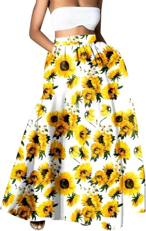 Womens Summer Maxi Skirt Boho Long Skirts Pleated Dress Casual 2025 A Line Plus Size Tiered Beach Vacation Clothing