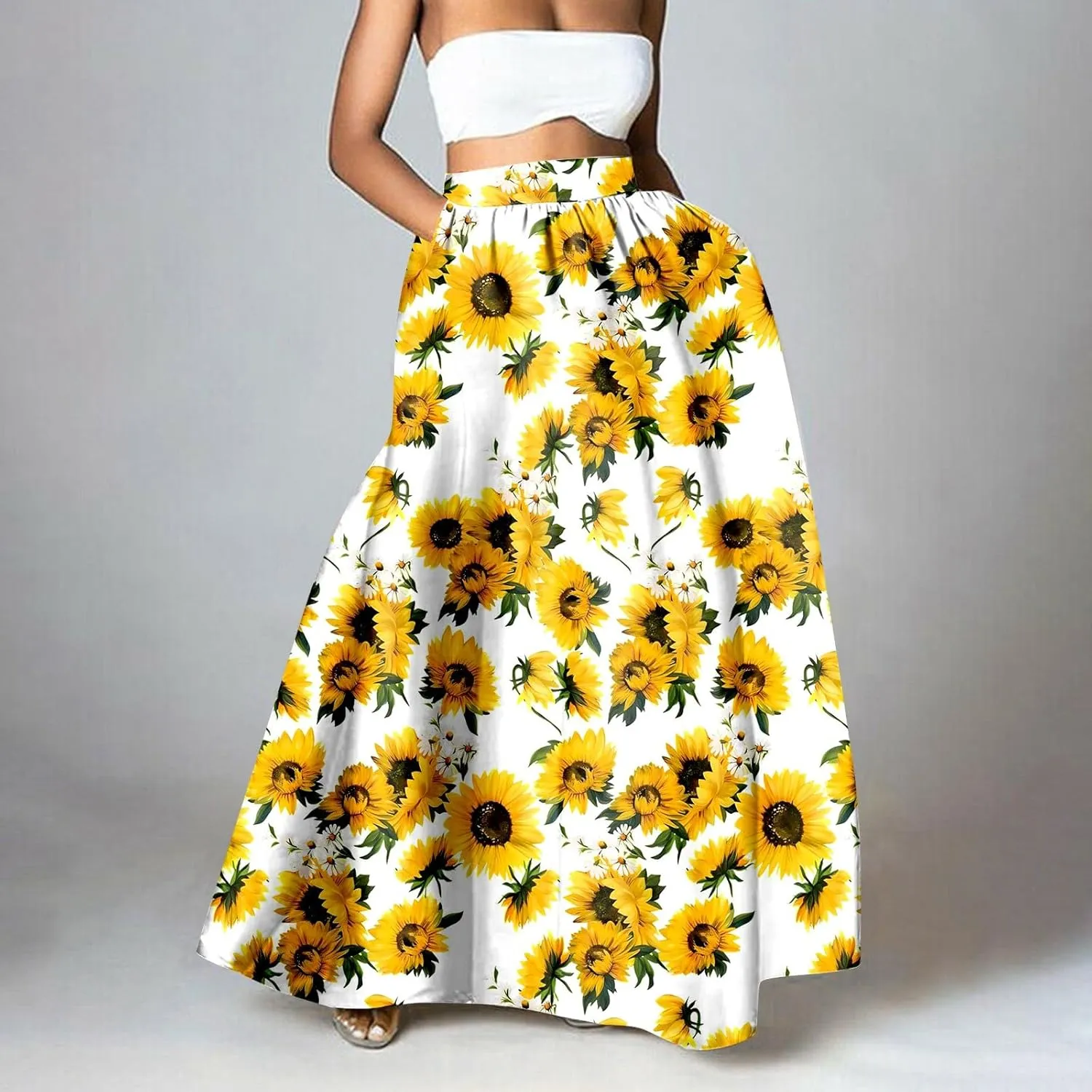 Womens Summer Maxi Skirt Boho Long Skirts Pleated Dress Casual 2025 A Line Plus Size Tiered Beach Vacation Clothing