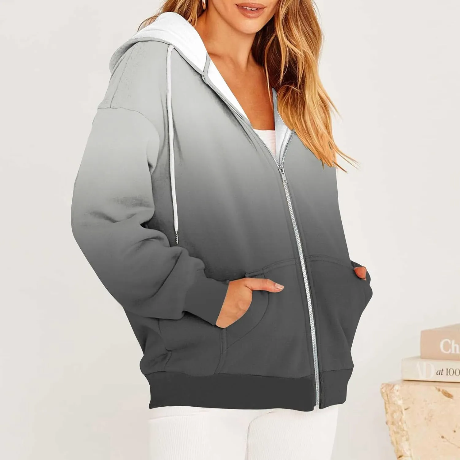 Womens Tie Dye Zip Up Hoodies Oversized Fleece Lined Hooded Sweatshirts Teen Girl Y2K Sherpa Jackets with Pockets