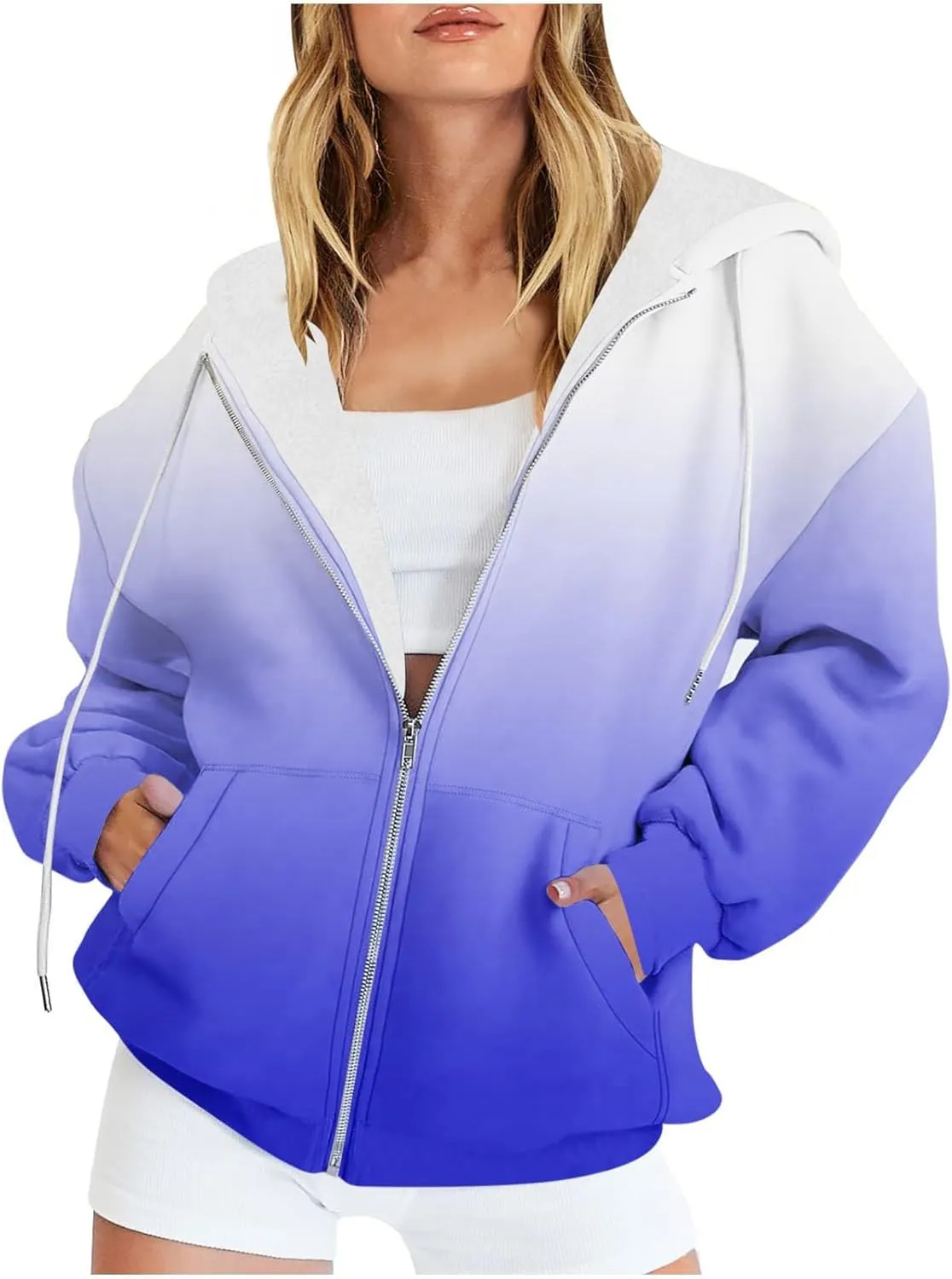 Womens Tie Dye Zip Up Hoodies Oversized Fleece Lined Hooded Sweatshirts Teen Girl Y2K Sherpa Jackets with Pockets