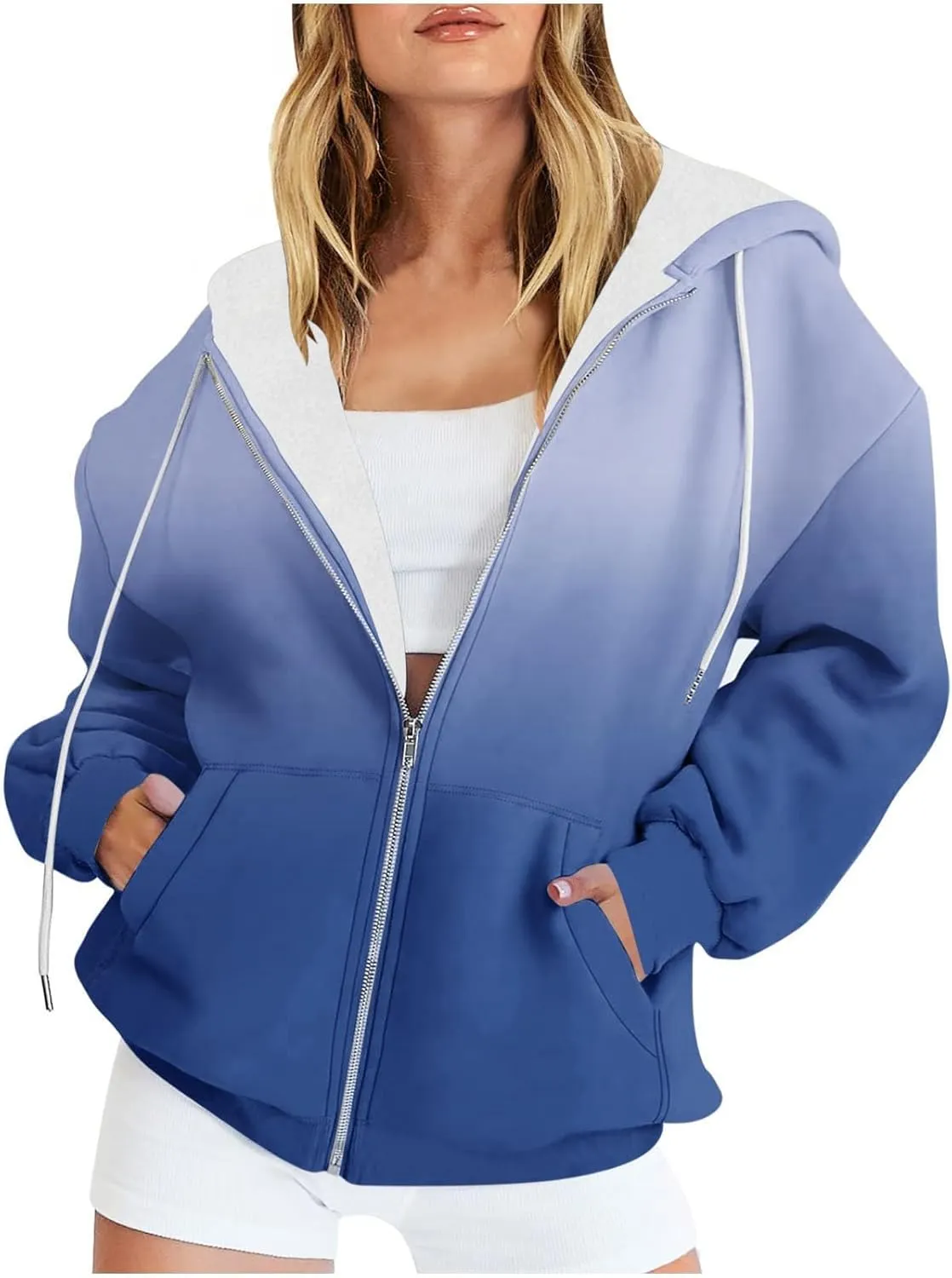 Womens Tie Dye Zip Up Hoodies Oversized Fleece Lined Hooded Sweatshirts Teen Girl Y2K Sherpa Jackets with Pockets