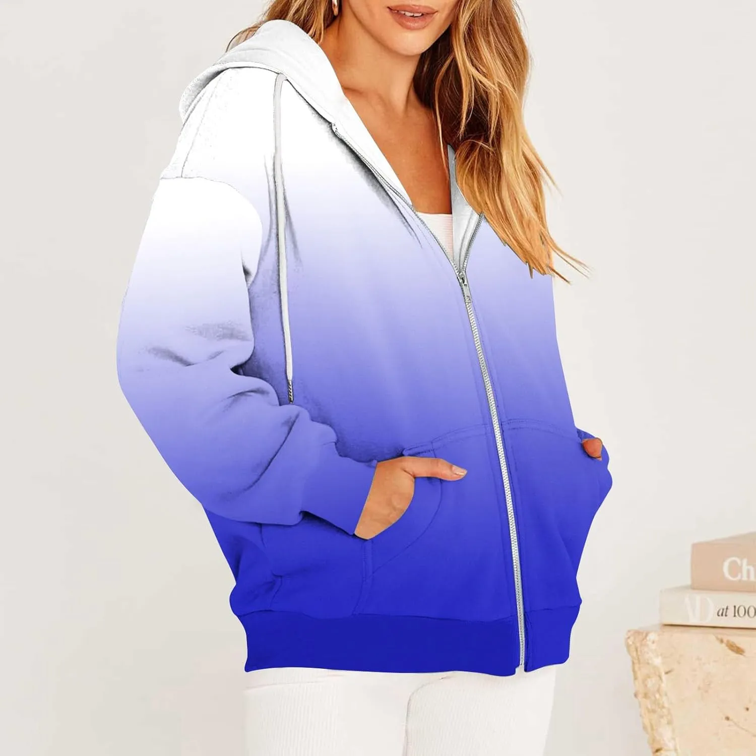 Womens Tie Dye Zip Up Hoodies Oversized Fleece Lined Hooded Sweatshirts Teen Girl Y2K Sherpa Jackets with Pockets
