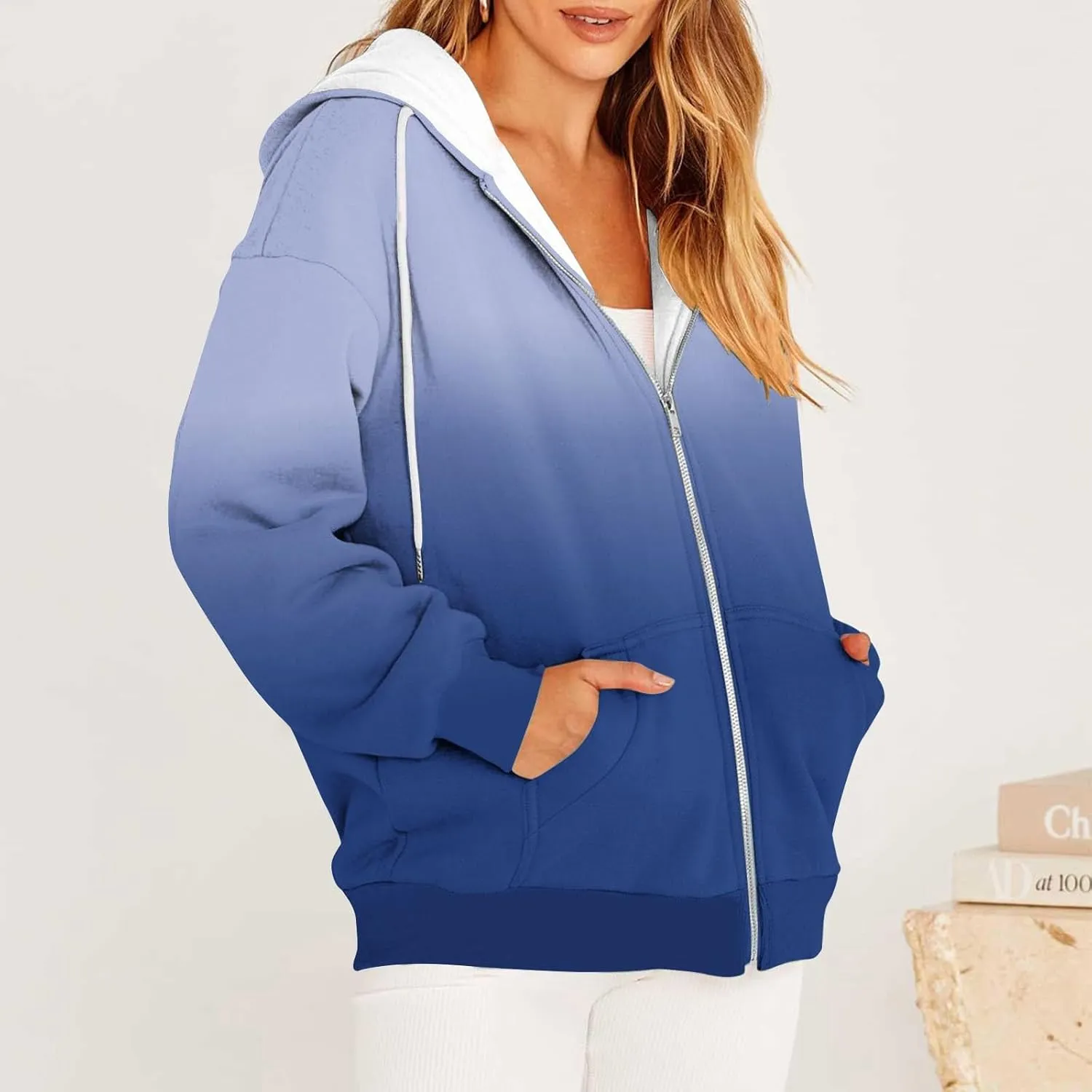 Womens Tie Dye Zip Up Hoodies Oversized Fleece Lined Hooded Sweatshirts Teen Girl Y2K Sherpa Jackets with Pockets