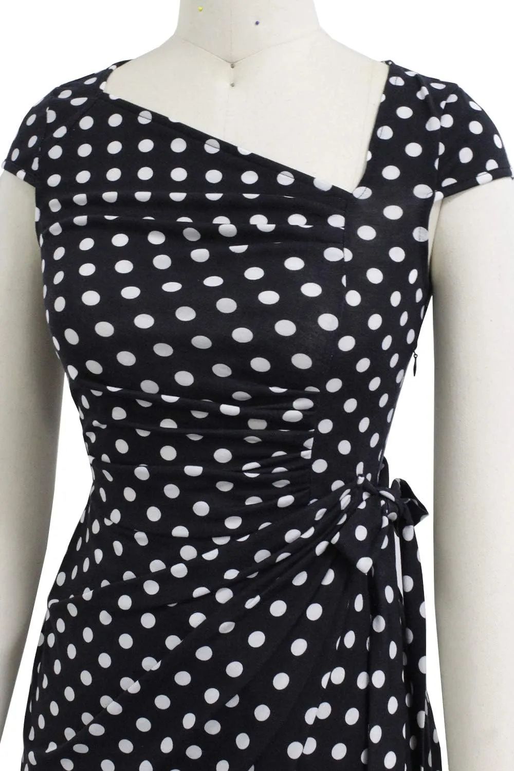 Women's Vintage Cap Sleeves Asymmetrical Neckline Sheath Bodycon Casual Work Cocktail Party Pencil Faux Wrap Dresses