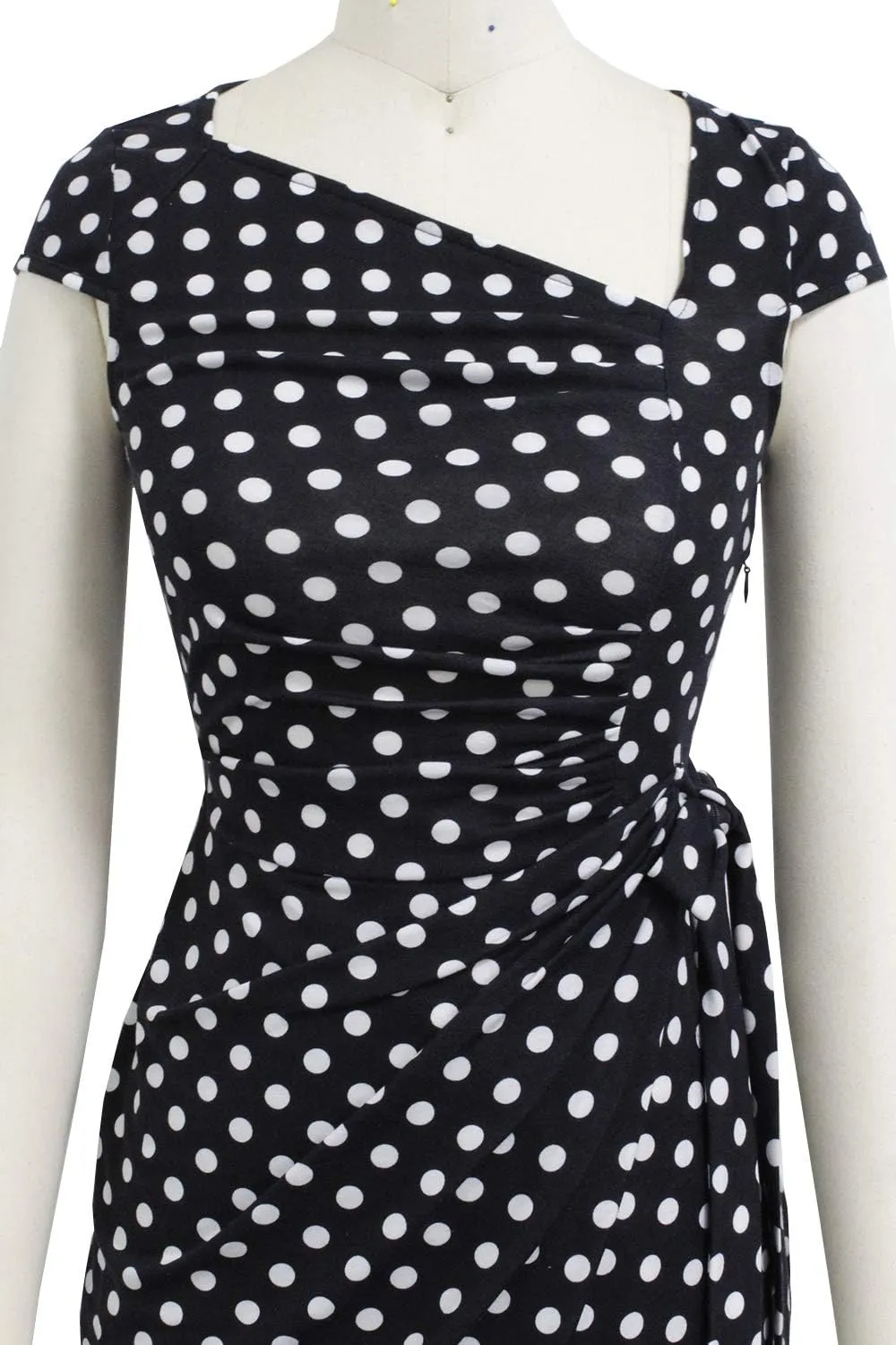 Women's Vintage Cap Sleeves Asymmetrical Neckline Sheath Bodycon Casual Work Cocktail Party Pencil Faux Wrap Dresses