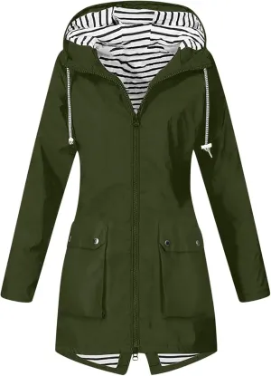 Womens Waterproof Lightweight Jackets Solid Color Rain Coat Hiking Hooded Outerwear Plus Size Softshell Jacket