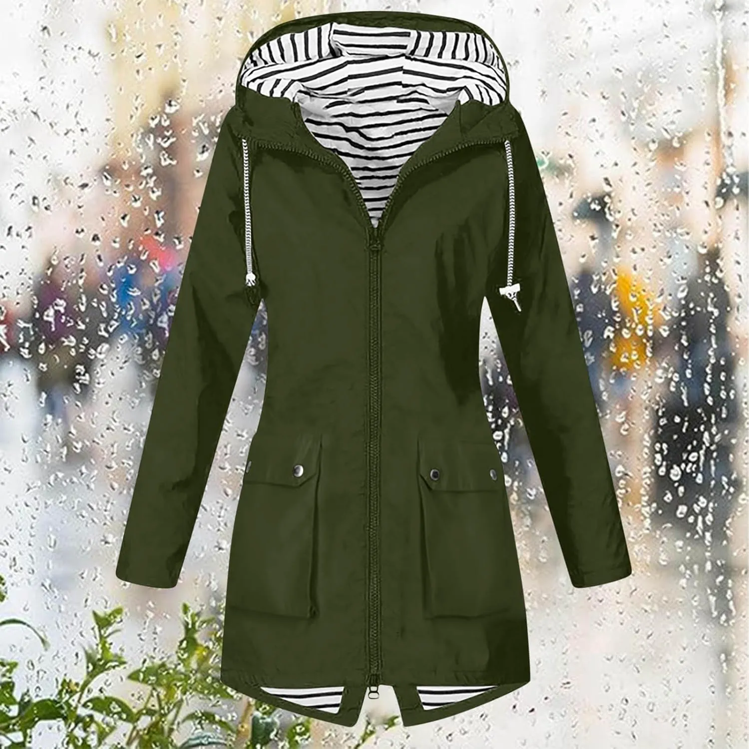 Womens Waterproof Lightweight Jackets Solid Color Rain Coat Hiking Hooded Outerwear Plus Size Softshell Jacket