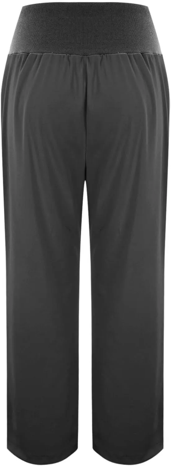 Women's Wide Leg Casual Loose Pants Elastic High Waistband Flowy Straight Leg Pants Comfy Pajama Yoga Trousers with Pockets