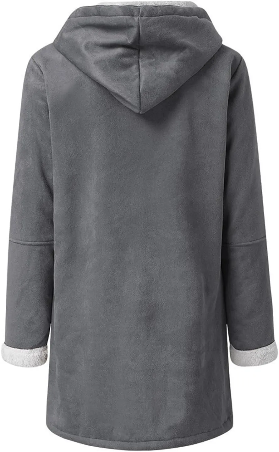 Women's Winter Coats Fleece Lined Jackets Button Down Sherpa Jacket Mid Length Warm Coat with Hood Plus Size Overcoat