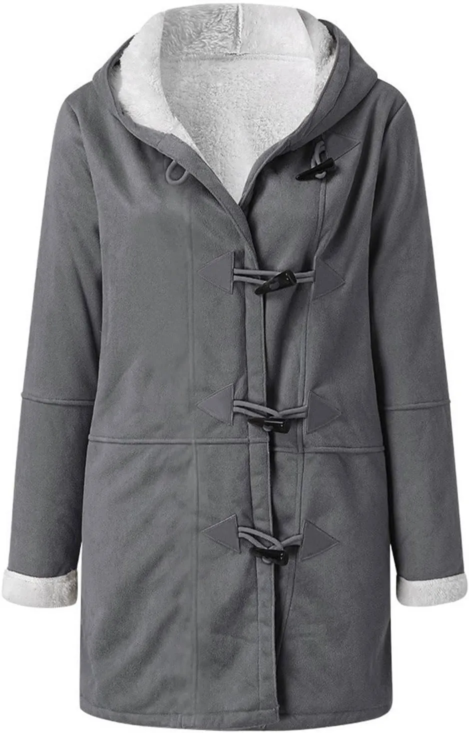 Women's Winter Coats Fleece Lined Jackets Button Down Sherpa Jacket Mid Length Warm Coat with Hood Plus Size Overcoat