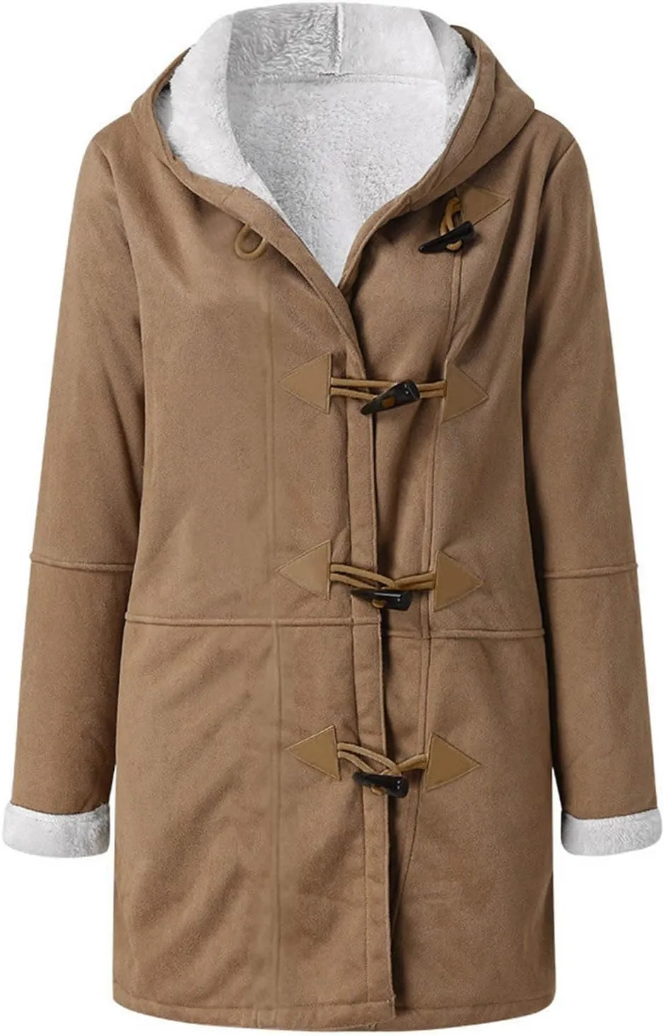 Women's Winter Coats Fleece Lined Jackets Button Down Sherpa Jacket Mid Length Warm Coat with Hood Plus Size Overcoat
