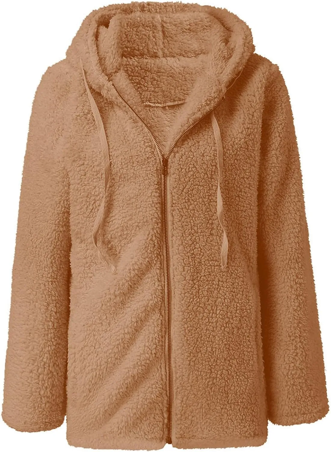 Women's Winter Sherpa Jacket Full Zip Plush Warm Hoodies Soft Fluffy Fleece Coat Solid Fuzzy Hooded Jackets