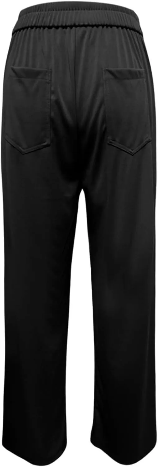 Women's Work Pants Casual Loose Fit High Waist Pants Office Buttons Straight Wide Leg Business Solid Color Trousers