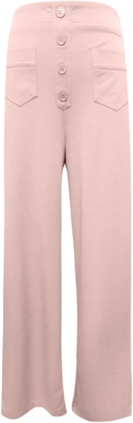 Women's Work Pants Casual Loose Fit High Waist Pants Office Buttons Straight Wide Leg Business Solid Color Trousers