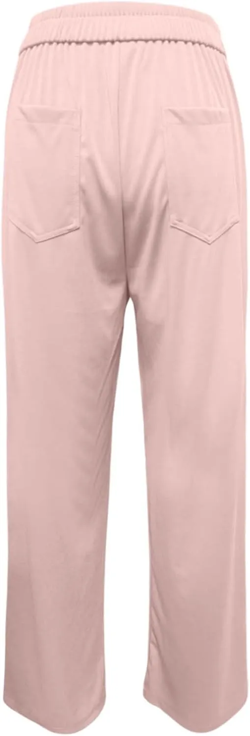 Women's Work Pants Casual Loose Fit High Waist Pants Office Buttons Straight Wide Leg Business Solid Color Trousers