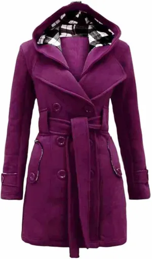 Wool Blend Trench Coats Women Double Breasted Overcoat Casual 2023 Autumn Winter with Hood with Belt Peacoat Trendy