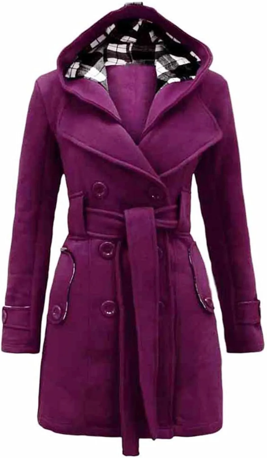 Wool Blend Trench Coats Women Double Breasted Overcoat Casual 2023 Autumn Winter with Hood with Belt Peacoat Trendy