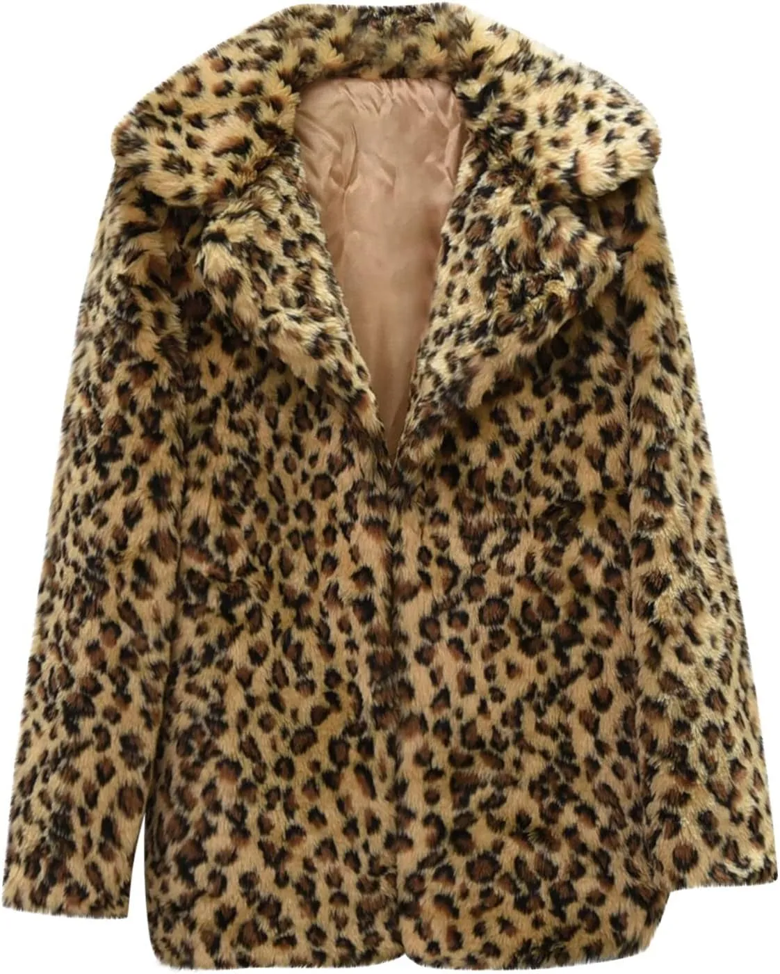 yardsong Faux Fur Coats for Women Fashion Leopard Printed Shaggy Jackets Notched Lapel Collar Long Sleeve Luxury Outerwear