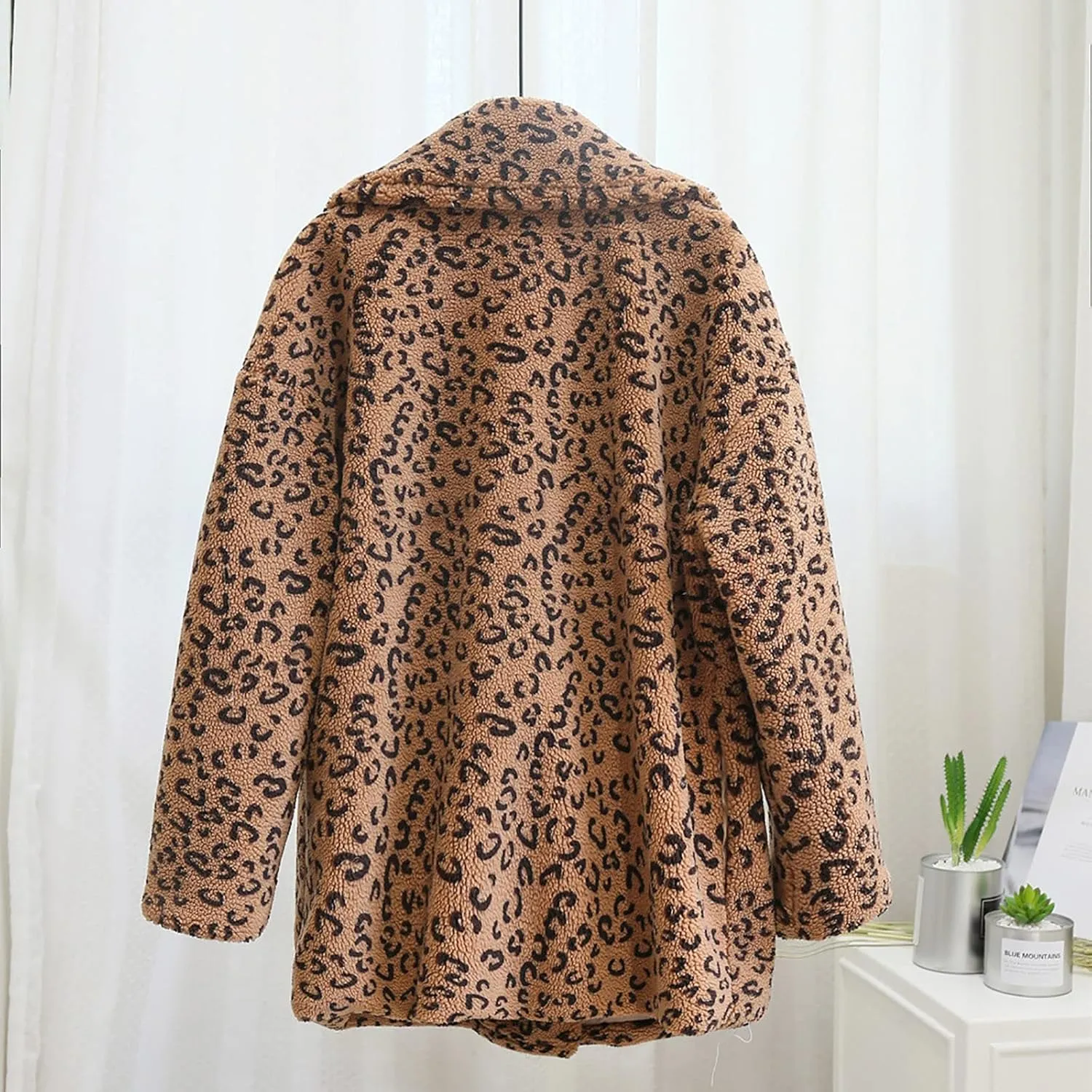 yardsong Faux Fur Coats for Women Fashion Leopard Printed Shaggy Jackets Notched Lapel Collar Long Sleeve Luxury Outerwear