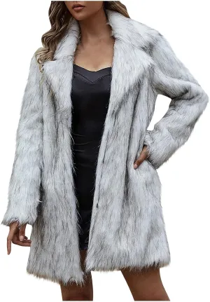 yardsong Faux Fur Coats for Women Fashion Leopard Printed Shaggy Jackets Notched Lapel Collar Long Sleeve Luxury Outerwear