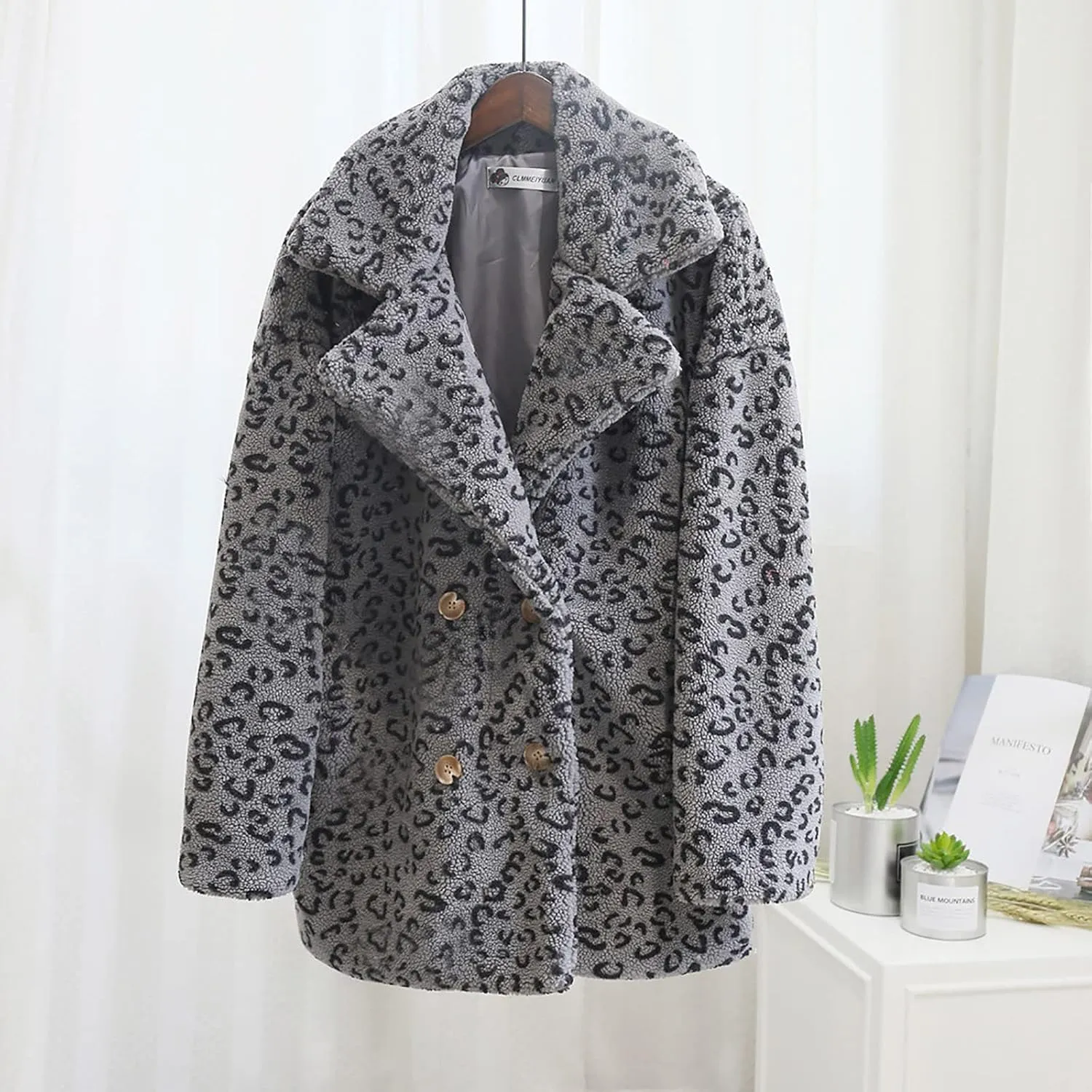yardsong Faux Fur Coats for Women Fashion Leopard Printed Shaggy Jackets Notched Lapel Collar Long Sleeve Luxury Outerwear