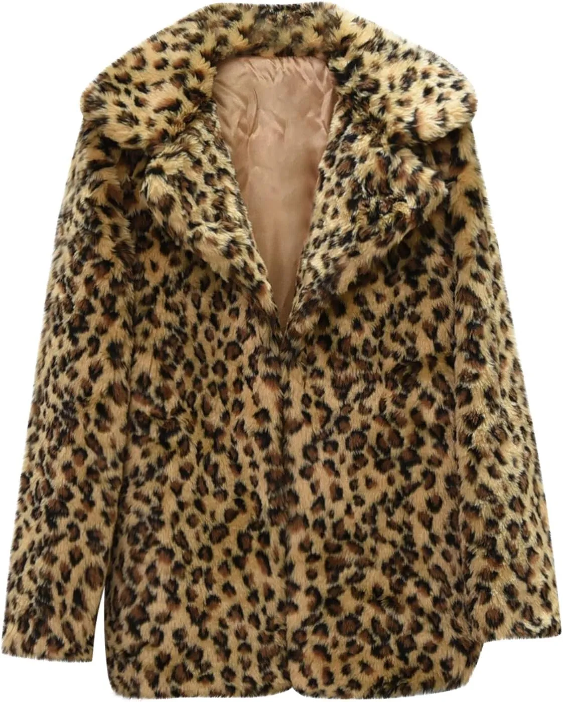 yardsong Faux Fur Coats for Women Fashion Leopard Printed Shaggy Jackets Notched Lapel Collar Long Sleeve Luxury Outerwear