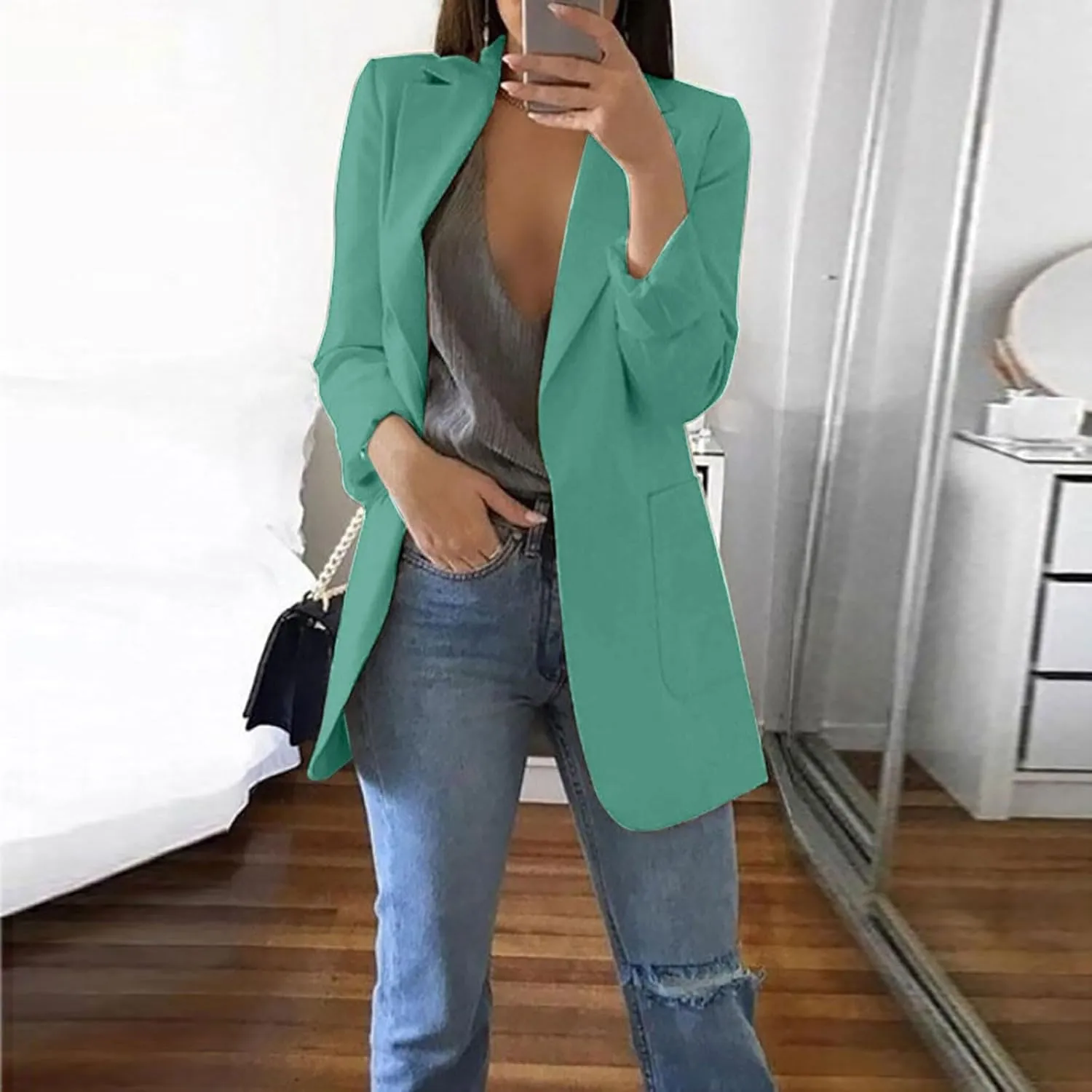 ZEFOTIM Women Blazer Fitted Fashion Plus Size Floral/Striped Coat Trendy Business 2024 Blazer