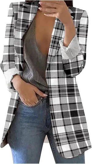 ZEFOTIM Women Blazer Fitted Fashion Plus Size Floral/Striped Coat Trendy Business 2024 Blazer