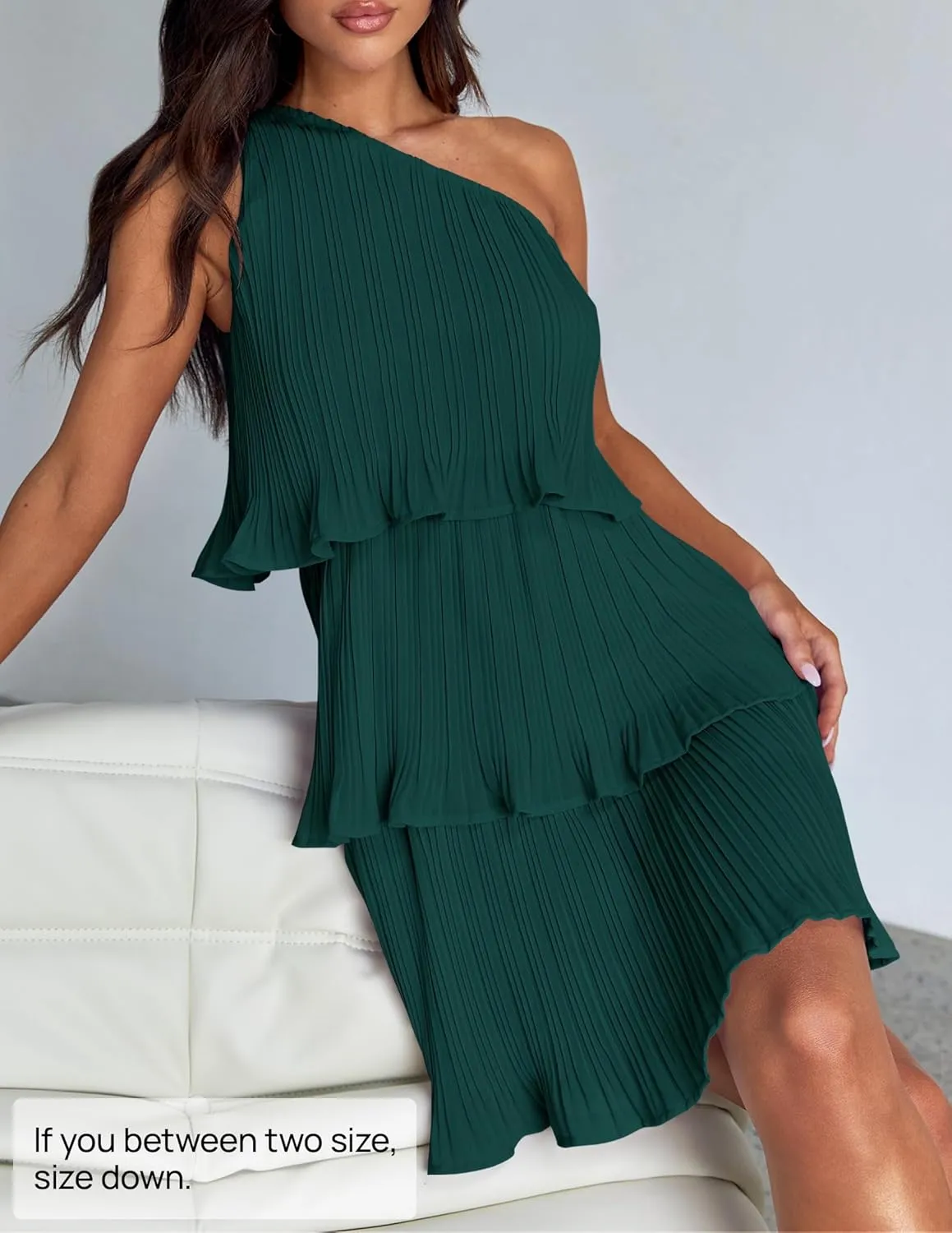 ZESICA Women's 2025 Summer Sleeveless Mini Dress Boho One Shoulder Ruffle Tiered Layered Chiffon Flowy A Line Dresses