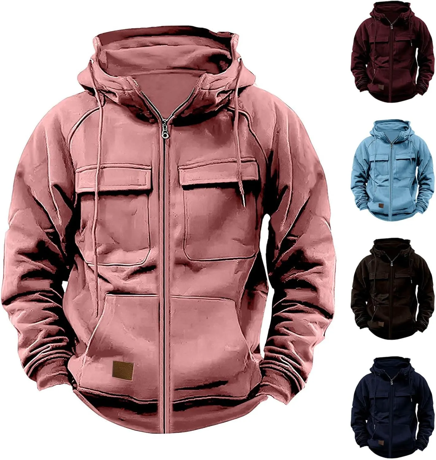 Zip Up Hoodies For Men Tactical Military Workout Tops Casual Heavy Weight Cargo Sweatshirt Long Sleeve Hooded Pullover